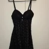 Black lace see through mini slip dress