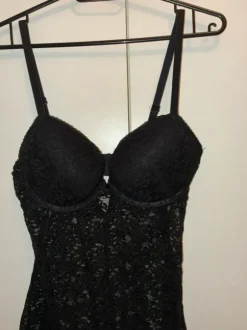 Black lace see through mini slip dress