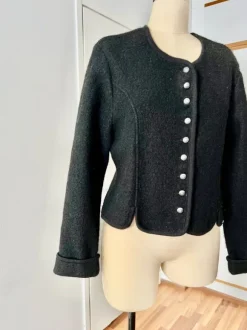 Black Wool Jacket - Button Front Cottagecore Bavarian Cardigan
