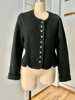 Black Wool Jacket - Button Front Cottagecore Bavarian Cardigan