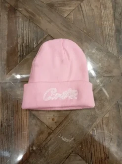 corteiz pink used beanie and new hellow kitty pants