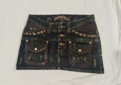 Cowgirl denim leather miniskirt