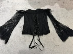Gotycki gorset z koronkowymi rękawami wiązany przebranie overbust M goth