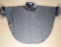 poncho with a faux fur trim on the hood and cuffs.