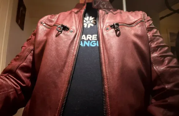 Red leather jacket vintage style but modern