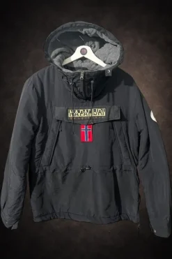 Vintage Napapijri Geographic Expedition Winter Jacket Black Hooded Anorak Y2K Size M